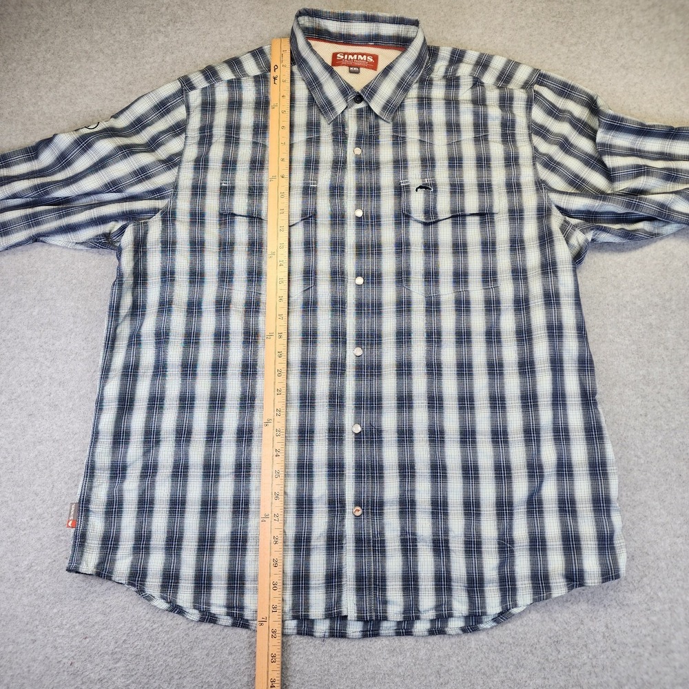 Simms Fishing Shirt Mens XXL 2XL Button Pearl Snap Plaid Vented Long Sleeve Gray - Picture 10 of 10